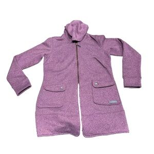 Merrell Hooded Sweater Chore Coat Womens Medium Knit Zip Up Purple Fleece Lined